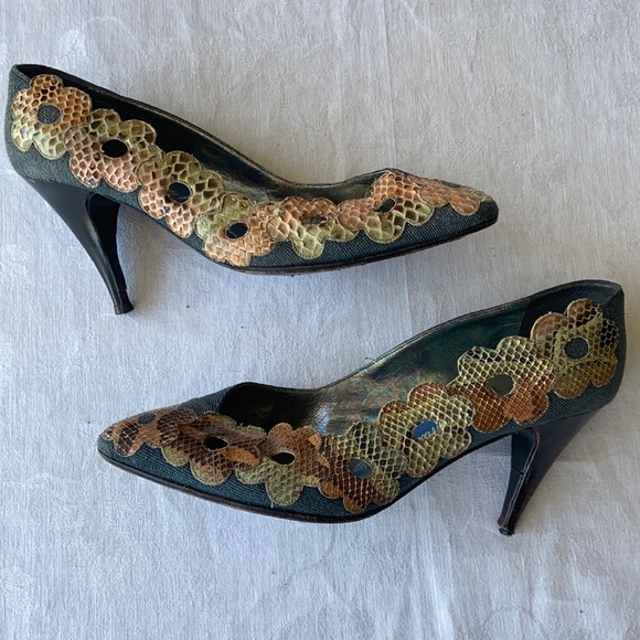 Thierry Mugler Shoes - **SOLD Thierry Mugler Paris vintage denim/leather heels
